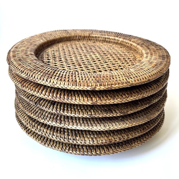 Onderborden geweven rotan - diameter 32 cm - 6 stuks (1) Vintage onderborden van geweven rotan