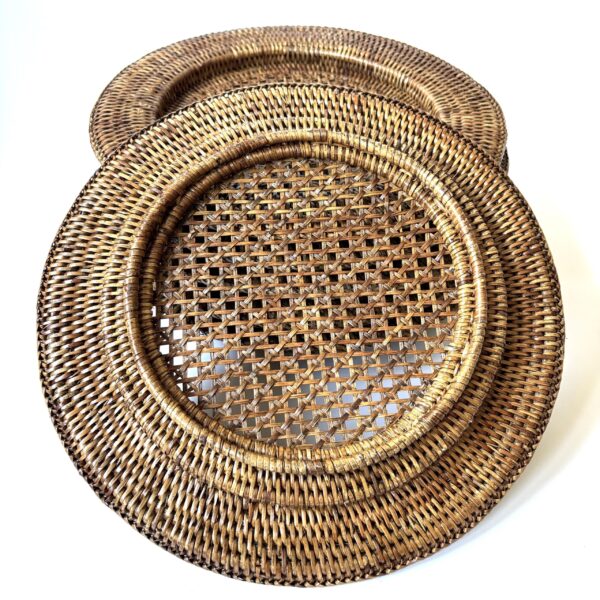 Onderborden geweven rotan - diameter 32 cm - 6 stuks (3) Vintage onderborden van geweven rotan