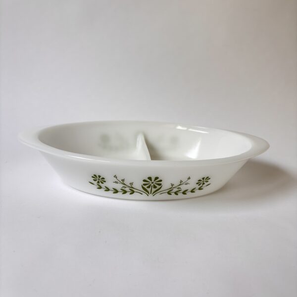 Ovenschaal met groen bloemmotief - Glasbake J-2352 - Jeannette Glass Co (1)
