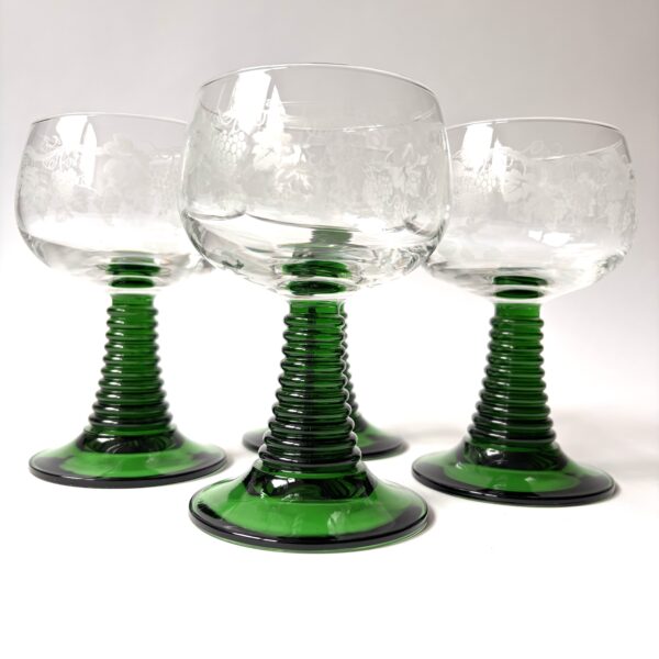 Wijnglazen - moezelglazen met groene voet - afbeelding van druiventak - inhoud 200 ml - 4 stuks (4)