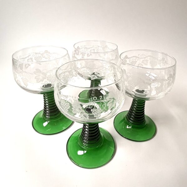 Wijnglazen - moezelglazen met groene voet - afbeelding van druiventak - inhoud 200 ml - 4 stuks (6)