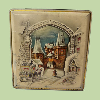 Vintage grote blik/trommel van Van Melle met winter/kerst illustraties