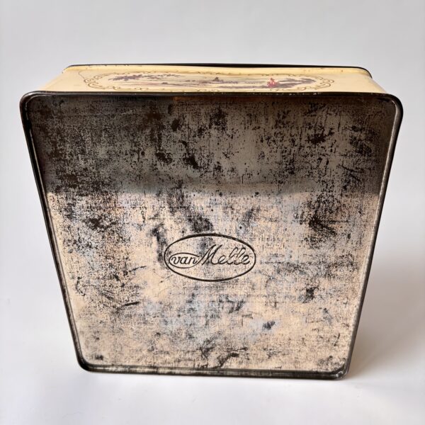 Vintage grote blik/trommel van Van Melle met winter/kerst illustraties