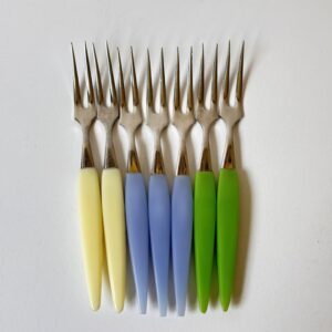 Vintage cocktailvorkjes in 3 verschillende kleuren, – 7 stuks