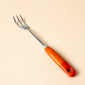 Vintage vleesvork Skyline chrome met handvat in 2-kleuren oranje