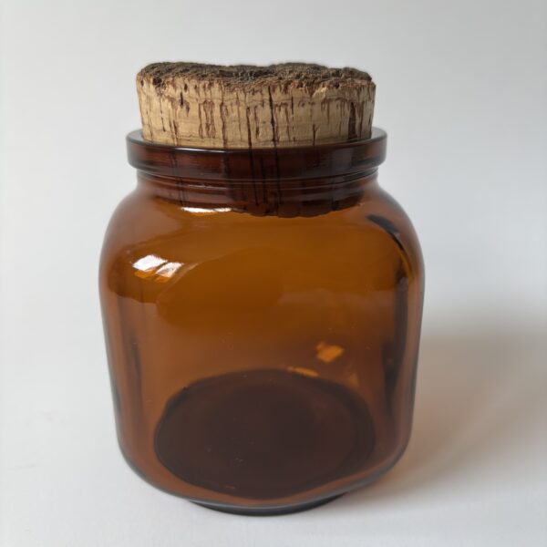 Apothekerspot - voorraadpot bruin glas hoogte 10,5 cm zonder kurk - diameter 9 cm - (1) Vintage apothekers-pot / voorraadpot (bruin glas) met kurk