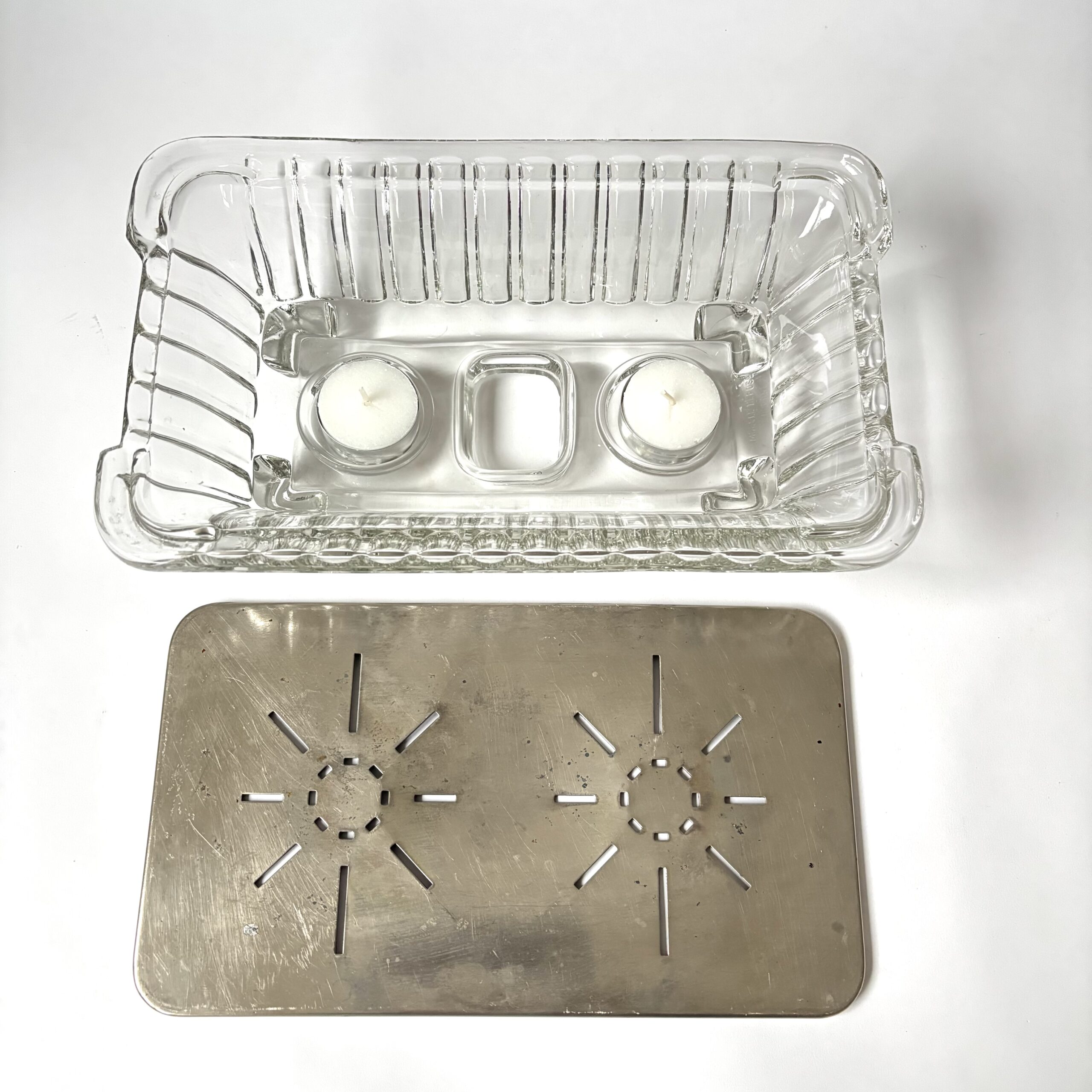 Rechaud van glas met een RVS warmhoudplateau (3) Rechaud van glas met een RVS warmhoudplateau (3)