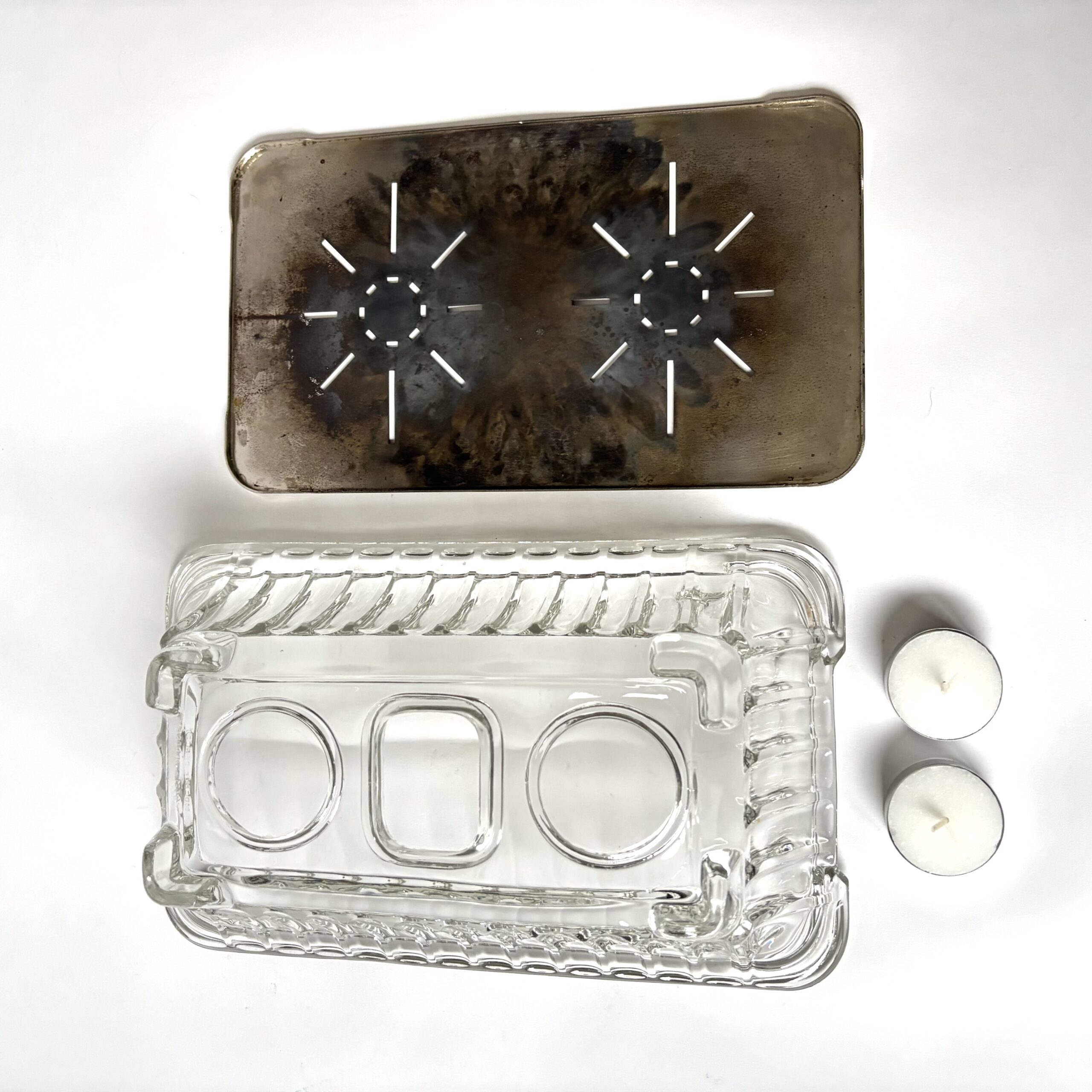 Rechaud van glas met een RVS warmhoudplateau (4) Rechaud van glas met een RVS warmhoudplateau (4)