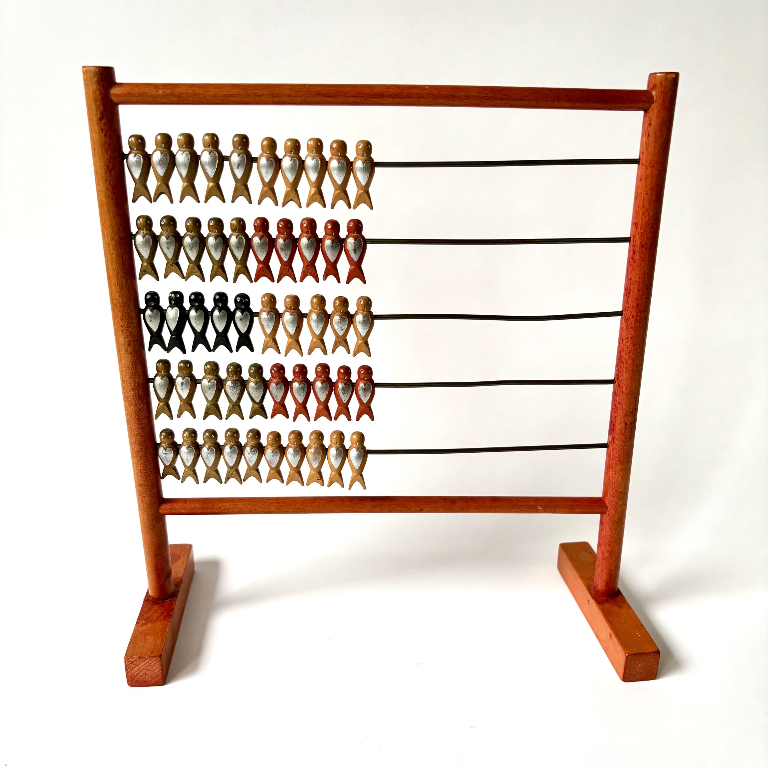 Vintage houten telraam (abacus) uit de jaren 50 met afbeeldingen van zwaluwstaartvogels
