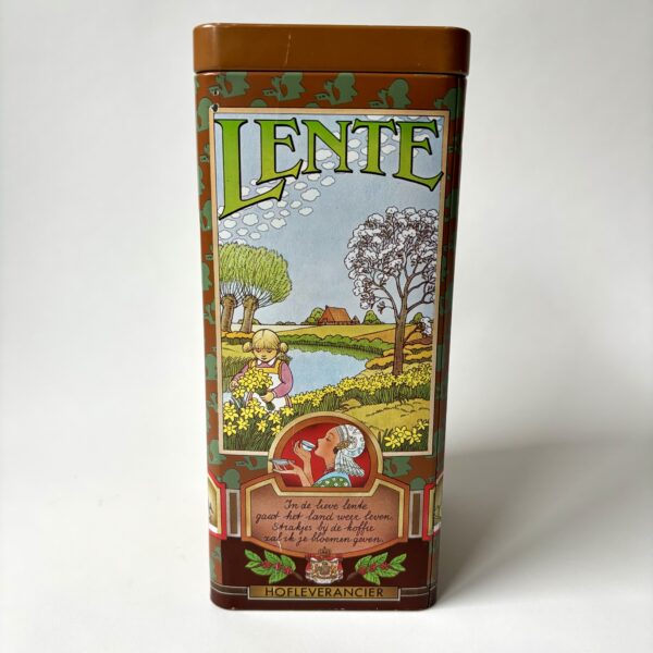 Blik Kanis & Gunnink 4 seizoenen winter - lente - zomer - herfst afm. 21x11,5x9 cm (2) Vintage blik koffie Kanis & Gunnink vier seizoenen