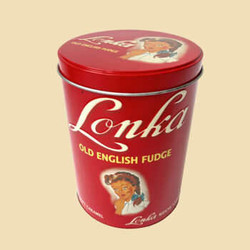 Retro kleurrijke decoratieve blik van Lonka Old English Fudge