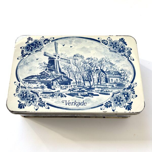 Koektrommel Verkade Hollandse Molen - afmeting 21x13,5x6 cm (1) Vintage blik/koekjestrommel Hollandse Molen van Verkade