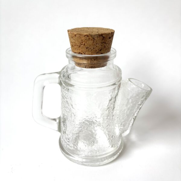 Pindastrooier WMF van glas met kurk - hoogte 14 cm (1) Vintage glazen pindastrooier/pindadispenser met kurken dop van WMF