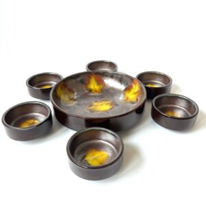 Vintage snack set Fat Lava in bruin / geel keramiek