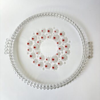 Vintage ronde Walther glazen taartplaat/taartplateau Fabiola met handvaten uit de jaren 70