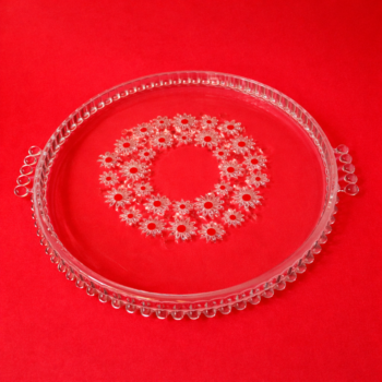 Vintage ronde Walther glazen taartplaat/taartplateau Fabiola met handvaten uit de jaren 70