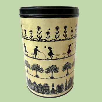 Vintage voorraadbus (groot) met een Oud-Hollands ontwerp, nostalgische afbeeldingen van spelende kinderen, bomen en grachtenpanden