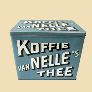 Retro turquoise/blauwe blik Van Nelle Koffie en Thee met een scharnierend deksel
